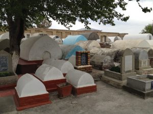 Uzbekistan: Kokand Damai-Shakom necropolis (cemetery) graves. Different sizes indicate children or
