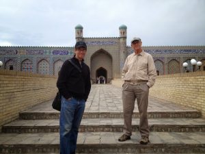 Uzbekistan: Kokand City Khan Palace - intrepid travelers Michael and Richard.