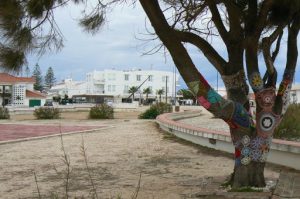 Portugal, Sagres Town: colorful knitted limb covers