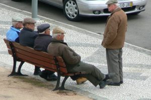 Portugal, Estremoz: retirees gather for morning chat