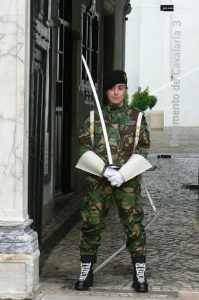 Portugal, Estremoz: ceremonial guard to the cavalry  grounds; front view