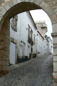 Portugal, Estremoz: typical narrow cobbled street