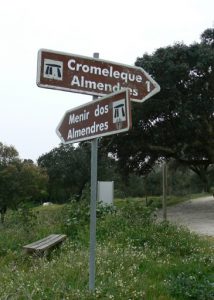 Portugal, Evora: road sign to the stones