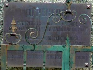 Portugal, Evora: close-up of the worn brass sign
