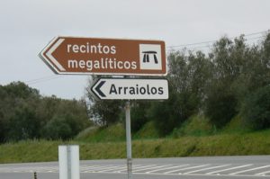 Portugal, Evora: road sign to the stones