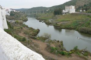 Portugal, Mertola: the Guadiana River flows by the town; the river