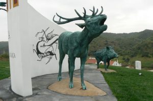 Portugal, Mertola: The entrance monument is modern and decorated with wildlife