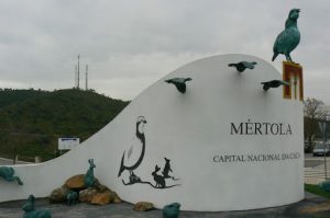 Portugal, Mertola: The entrance monument is modern and decorated with wildlife