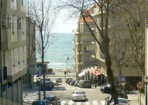 Portugal, Porto City: residential street leads  down to the Atlantic