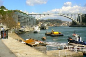 Portugal, Porto City: docks along the river  with Dom Luis