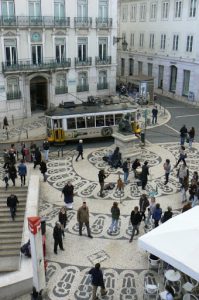 Portugal, Lisbon: busy plaza under our hotel window
