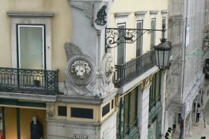 Portugal, Lisbon: architectural detail on a commercial building