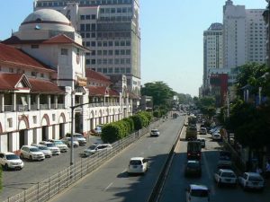 Burma, Rangoon: Bogyoke Aung San Market along the main road of