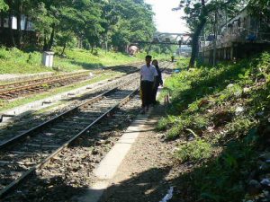 Burma, Rangoon: local train tracks