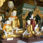Burma, Rangoon; Shwedagon Pagoda Buddha statues
