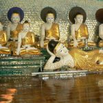 Burma, Rangoon; Shwedagon Pagoda Buddha statues