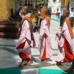 Burma, Rangoon; Shwedagon Pagoda; young nuns