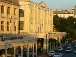 Burma, Rangoon; Myanmar Airlines office and Strand Hotel