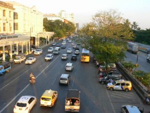 Burma, Rangoon: main boulevard, Strand Road looking east