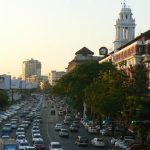 Burma, Rangoon: main boulevard, Strand Road looking west; Port Authority building