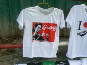 Burma, Rangoon: T-shirts of 'The Lady'