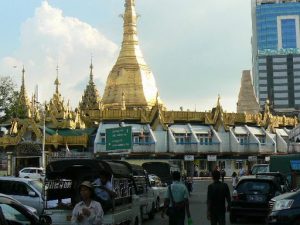 Burma, Rangoon: Sule Paya shrine is in the center of