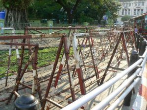 Burma, Rangoon: fences against protests