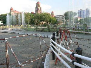 Burma, Rangoon: fences against protests