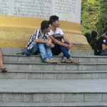 Burma, Rangoon: student friends at  Independence Monument