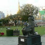 Burma, Rangoon: Mahabandoola Park with Sule Paya in back