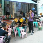 Burma, Rangoon: break time for workers