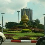 Burma, Rangoon: traffic roundabout plantings