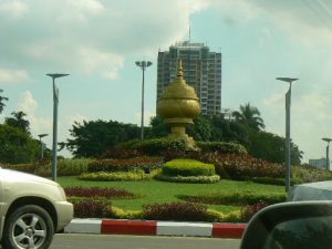 Burma, Rangoon: traffic roundabout plantings