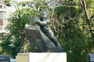 Burma, Mandalay: sculpture at City Cafe