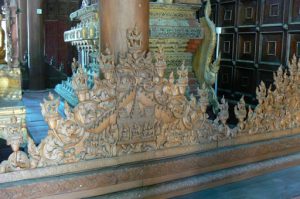 Burma, Mandalay: Shwe In Bin Kyaung monastery carving detail--teak