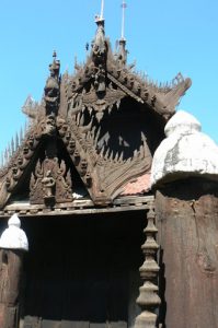 Burma, Mandalay: Shwe In Bin Kyaung monastery carving detail--teak