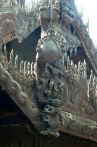 Burma, Mandalay: Shwe In Bin Kyaung monastery carving detail--teak
