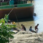 Burma, Mandalay: kids playing by Ayeyarwady River