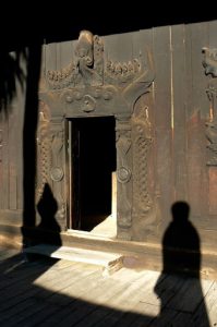 Burma, Mandalay: Ava (or Inwa); the Bagaya Kyaung monastery; ornately carved door