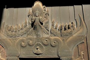 Burma, Mandalay: Ava (or Inwa); the Bagaya Kyaung monastery; ornately carved door