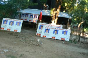 Burma, Mandalay: Ava (or Inwa); political campaign posters; during our visit national