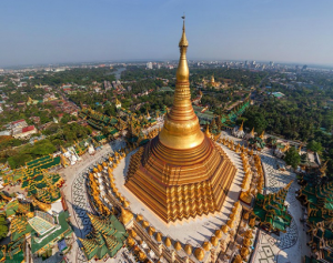 Burma, Rangoon; Shwedagon Pagoda from above