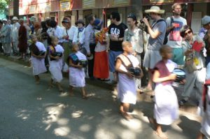 Burma, Mandalay the morning line up includes novice nuns