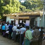 Burma, Mandalay; people waiting to vote; during our visit in November 2015