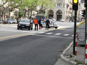 Italy, Trieste city center; car crash