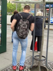 Croatia, Zagreb: 'backpacker' on way to work