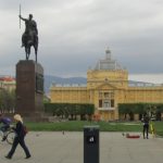 Croatia, Zagreb: national archives building with heroic statue