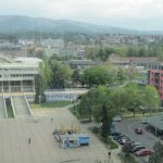 Croatia, Zagreb: view of sports center buildings and plaza in