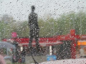 Croatia, Zagreb: interesting view through rain splattered window of trolley