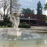 Croatia, Zagreb: fountain in center of sports center